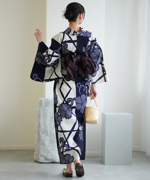 utatane 浴衣 手染め注染浴衣3点セット utatane×注染工房 綿麻 等間し