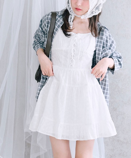 OLIVE des ワンピース レースアップミニキャミワンピース