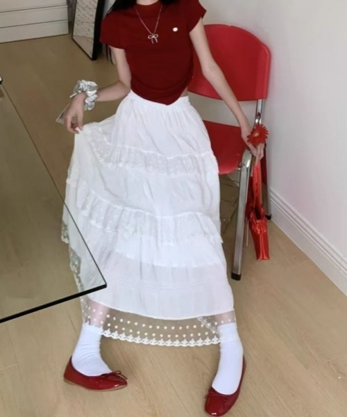NORMA KAMALI ティアードフリル ロングスカート ヴィンテージ gossip!ロサンゼルス ロング スカート レースフリルティアードスカート