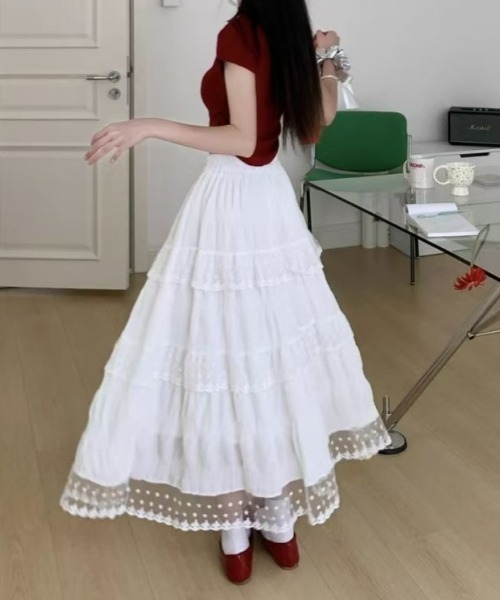 gossip!ロサンゼルス ロング スカート レースフリルティアードスカート