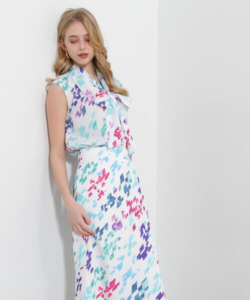 PINKY&DIANNE ブラウス シャツ カラーハウンドトゥースプリント