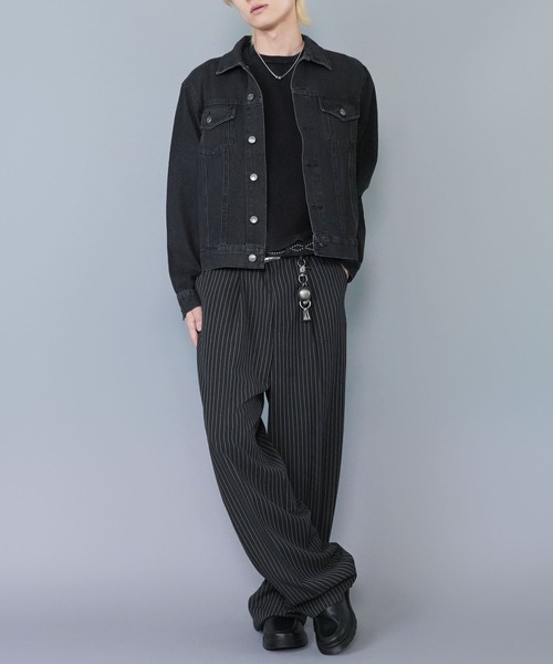 SPINNS パンツ ピンストライプワイドスラックスパンツ/センター