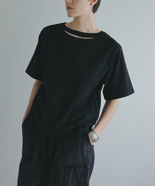 MANOF（マノフ） tシャツ 半袖 SLIT NECK CUT TOPS レディース