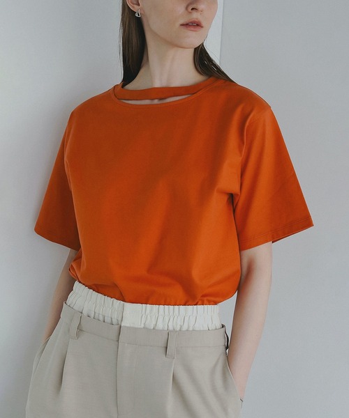 MANOF（マノフ） tシャツ 半袖 SLIT NECK CUT TOPS レディース