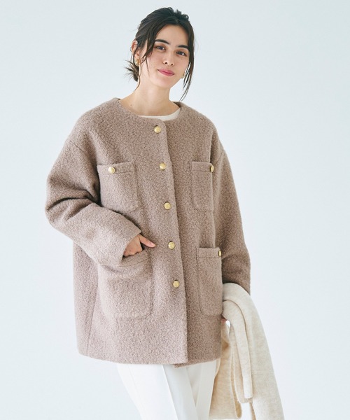 「coca（coca）」 ノーカラーコート M ダークベージュ レディース_画像3