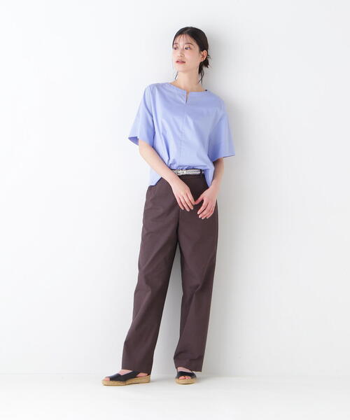ブラウス シャツ ボックスシルエットキーネックブラウス レディース human woman ブラウス シャツ ボックスシルエットキーネック