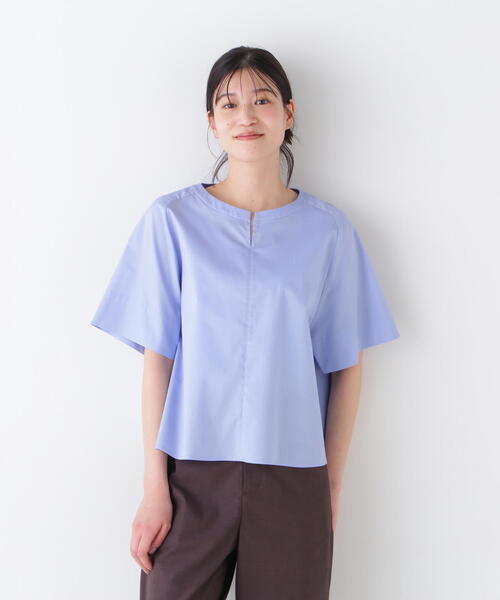 ブラウス シャツ ボックスシルエットキーネックブラウス レディース human woman ブラウス シャツ ボックスシルエットキーネック