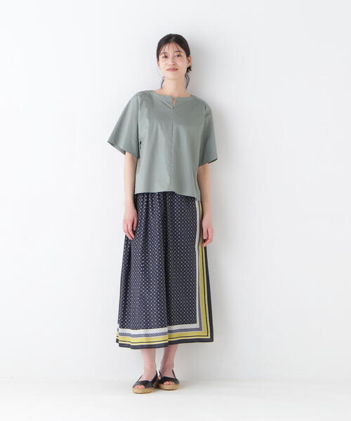 ブラウス シャツ ボックスシルエットキーネックブラウス レディース human woman ブラウス シャツ ボックスシルエットキーネック