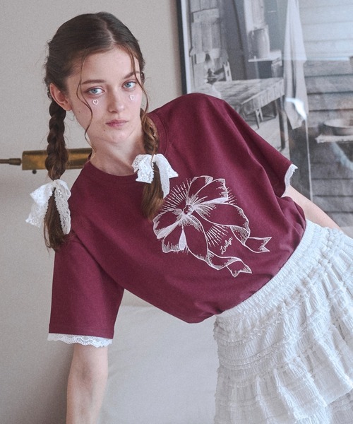 tシャツ ビンテージリボンプリントTシャツ レディース