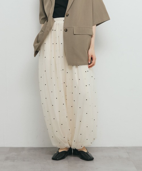 KBF パンツ フロッキードットチュールバルーンパンツ レディース