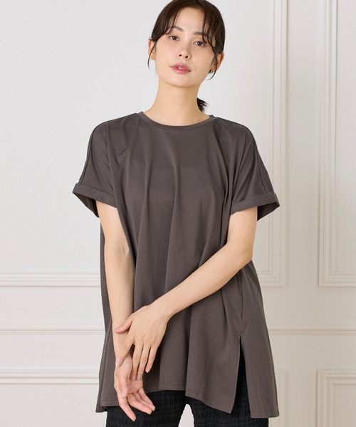 tシャツ 「接触冷感」サイロプレミアム天竺 フレンチスリーブチュニックカットソー レディース