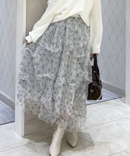 rienda（リエンダ） スカート ランダムタックチュールスカート 秋服 冬