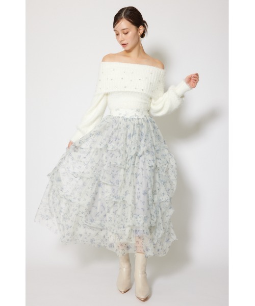 rienda（リエンダ） スカート ランダムタックチュールスカート 秋服 冬