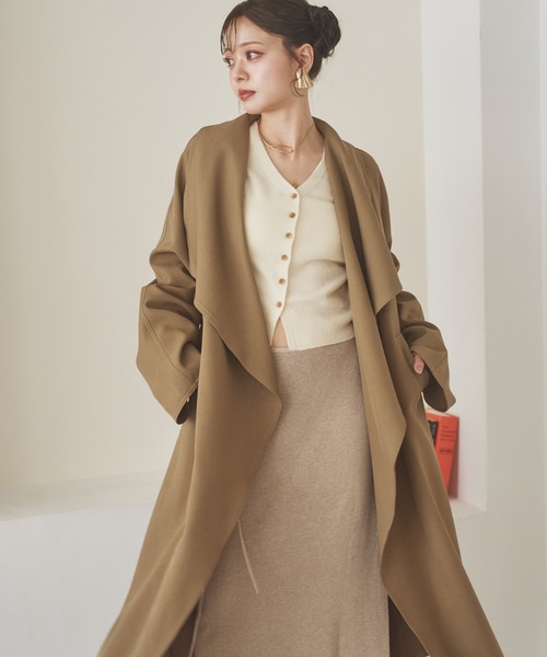ステンカラーコート コート shawl collar belted long coat /ショール