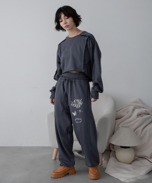 スウェットパンツ ジャージ オリジナルロゴプリントカーブ切替