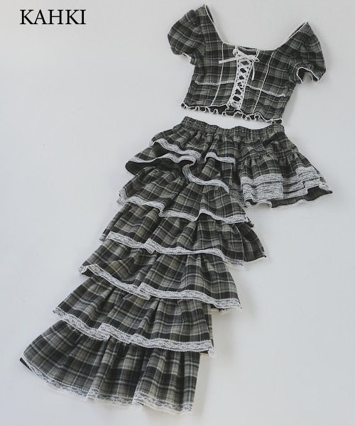 ぷ*ん様 チェックレーストップス　ピンク　lillilly チェックレーストップス | lilLilly official webstore
