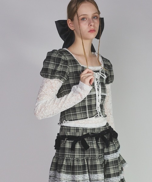 lilLilly（リルリリー） ブラウス シャツ チェックレーストップス