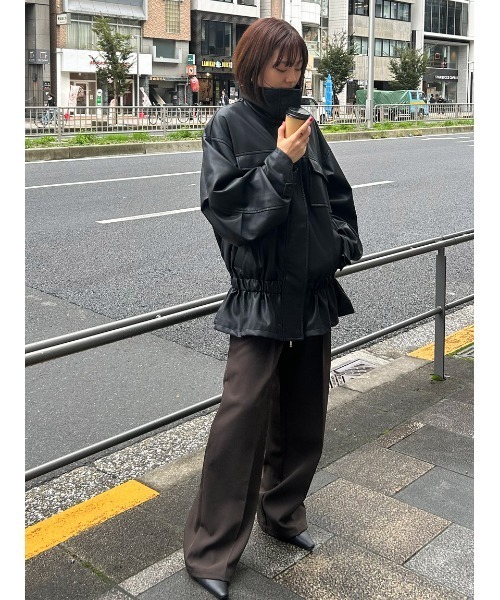 Henon. スラックス パンツ Damia ハイウエストタックパンツ レディース