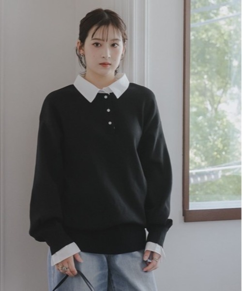slattgir（スラットジール） ニット セーター 高身長 シャツ衿ポロ