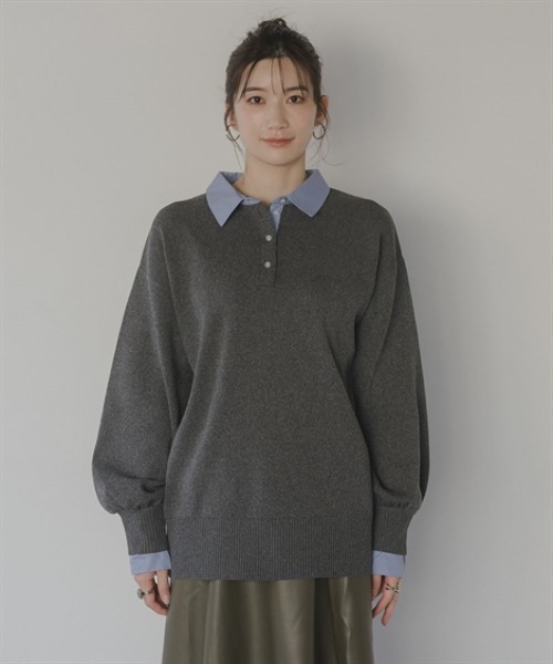 slattgir（スラットジール） ニット セーター 高身長 シャツ衿ポロ