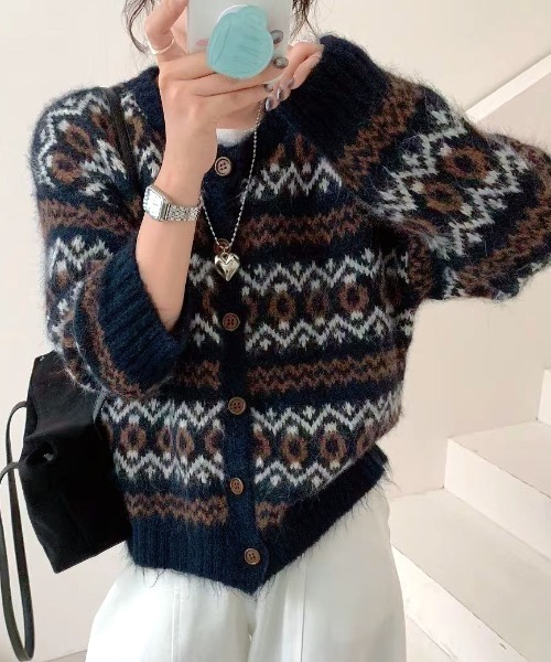 SHEENA（シーナ） カーディガン ノルディック柄ニットカーディガン
