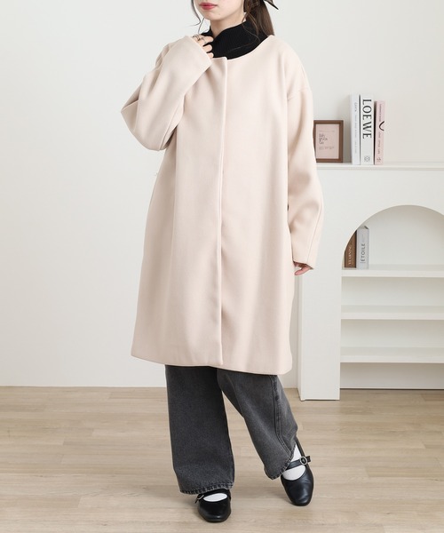 ノーカラーコート コート A.N.L フェイクウールコート レディース