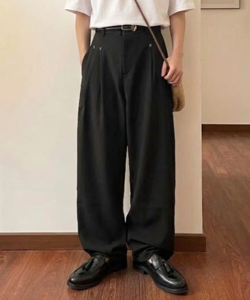 link lot スラックス フロントステッチデザインワイドスラックス