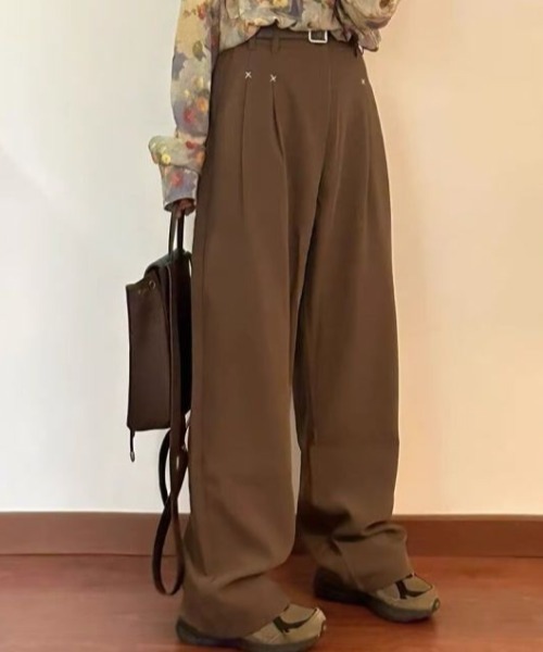 link lot スラックス フロントステッチデザインワイドスラックス