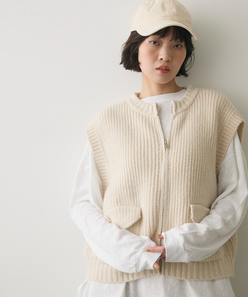full/fill. ベスト ジレ pocket wide knit vest / ポケット付きワイド