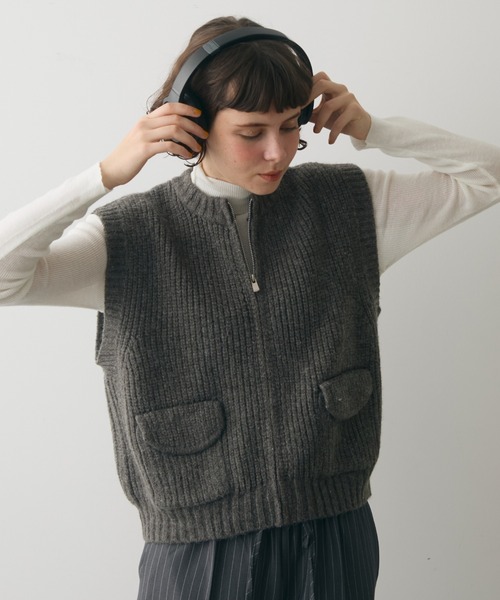 full/fill. ベスト ジレ pocket wide knit vest / ポケット付きワイド