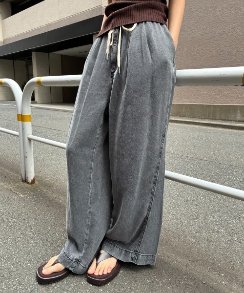 Mal. グレー ワイドテンセルパンツ AIC. ワイドパンツ ジーンズ デニム デニムパンツ 接触冷感テンセル
