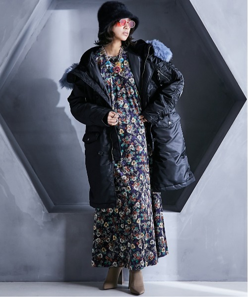 「GEVS.」 長袖ワンピース 4L ネイビー レディース_画像7