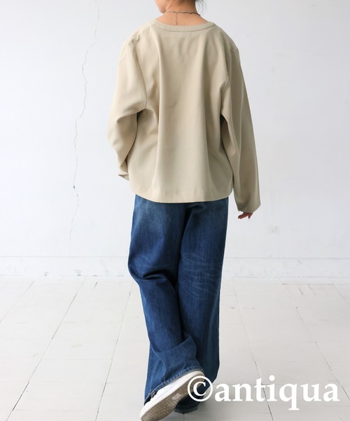 「antiqua」 ノーカラージャケット P ネイビー レディース_画像6