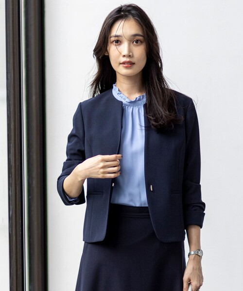 「ANY SIS」 ノーカラージャケット MEDIUM ネイビー レディース_画像3
