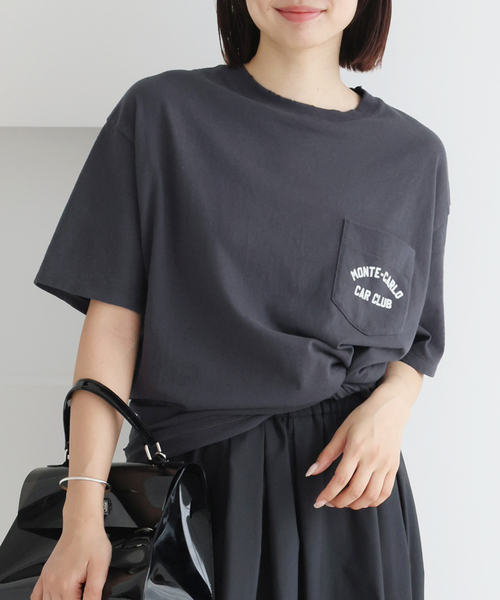 IENA（イエナ） tシャツ BLACK ポケット付きプリントTシャツ