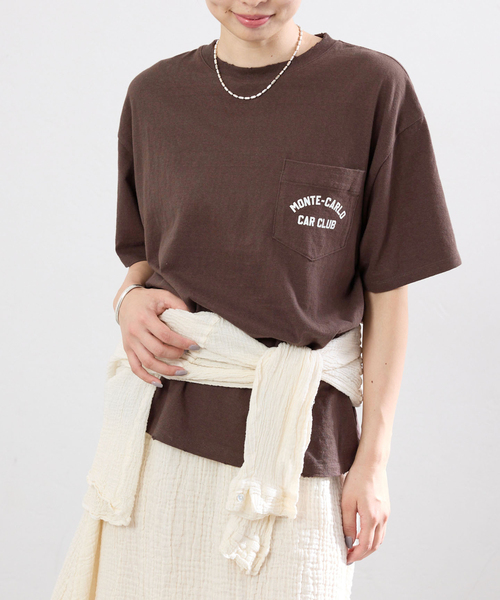 IENA（イエナ） tシャツ BLACK ポケット付きプリントTシャツ