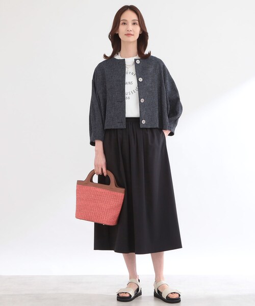 美品　リフレクト　ノーカラー　セミダブルジャケット麻混　9号 Reflect（リフレクト） ジャケット ノーカラージャケット