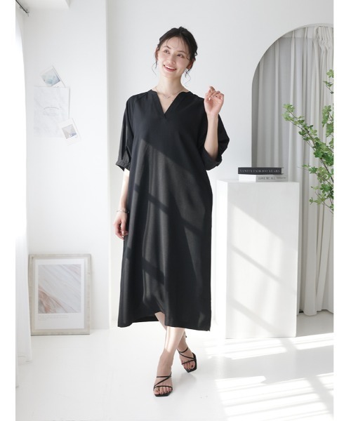 美品☆ジャーナルスタンダードレサージュ 麻 キーネックワンピース ゆったり 黒 fifth（フィフス） ワンピース 麻調キーネックワンピース : ZOZOTOWN