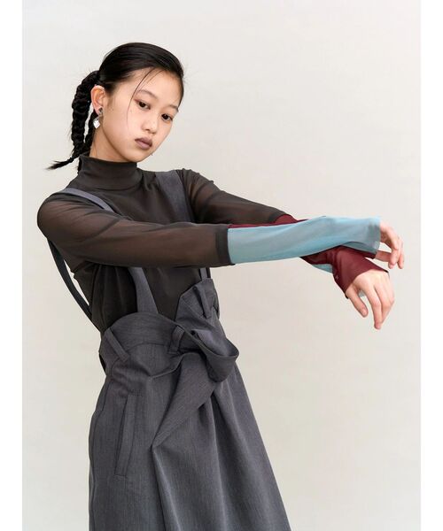 UN3D. アンスリード バイカラー Tシャツグレー UN3D.（アンスリード） tシャツ HALF BI-COLOR TULLE TOP / ハーフバイ
