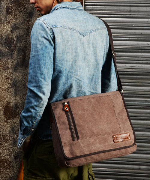 45RPM ブラウンキャンバスショルダーバッグ Roma Coffee Waxed Canvas Camera Bag - Handmade Bronkey Premium Goods ®