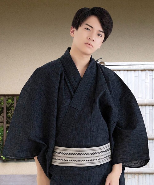KYOETSU（京越） 浴衣 メンズ 楊柳浴衣 6点セット ( 浴衣 + 帯 + 下駄