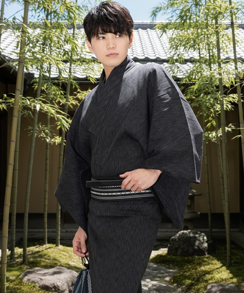 KYOETSU（京越） 浴衣 メンズ 楊柳浴衣 6点セット ( 浴衣 + 帯 + 下駄