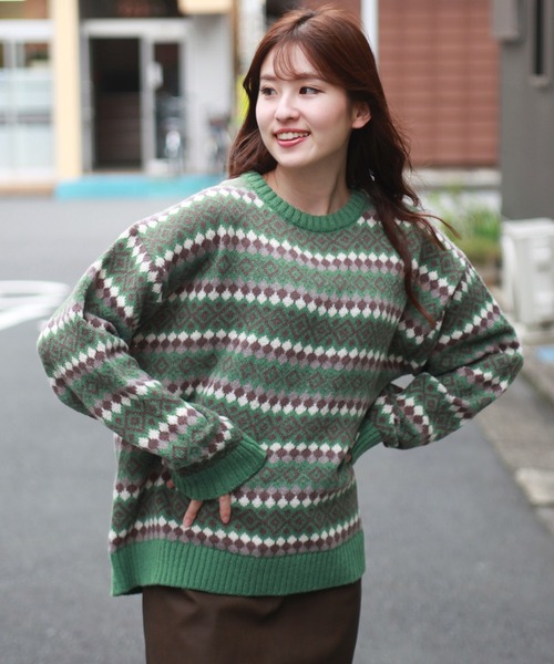 URBAN RENEWAL ネイティブ柄ニットセーター  made in usa WESTSEA（ウエストシー） セーター ニット モヘヤライク ネイティブ柄