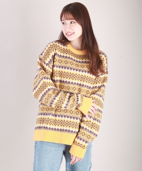 WESTSEA（ウエストシー） セーター ニット モヘヤライク ネイティブ柄