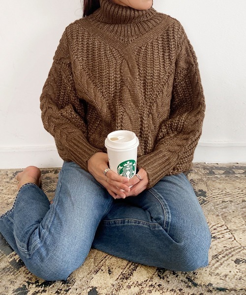 【未使用•タグ付き】HER. C/Wニットプルオーバー ニット セーター タートルケーブルニットプルオーバー レディース