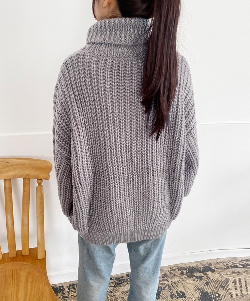 ニット セーター タートルケーブルニットプルオーバー レディース