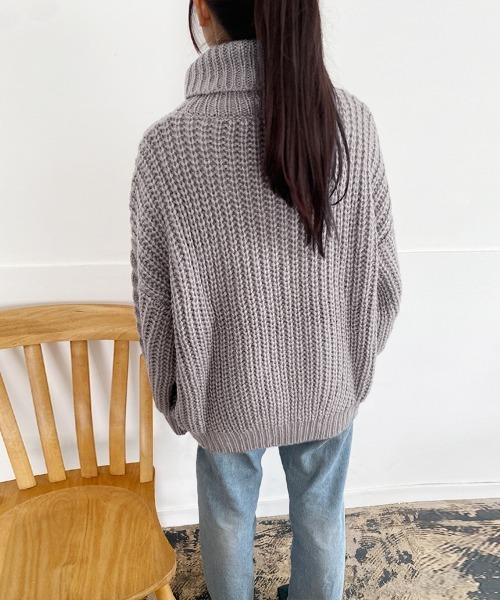 ニット セーター タートルケーブルニットプルオーバー レディース