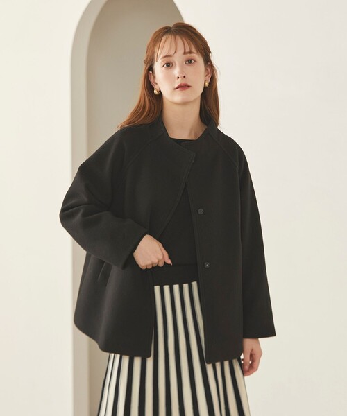 Feroux（フェルゥ） ノーカラーコート コート スタンドネックウール