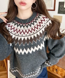 moment+ ニット セーター 5Gミックスアルパカライク求心ジャガード