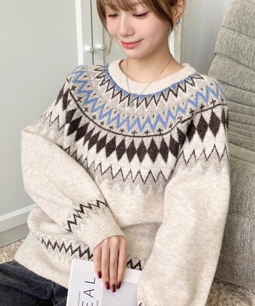 moment+ ニット セーター 5Gミックスアルパカライク求心ジャガード